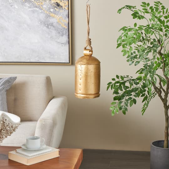 Gold Metal Decorative Bell with Jute Hanging Rope